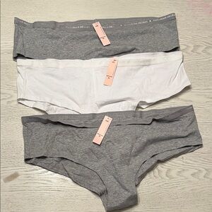 Victoria's Secret Gray and White Cotton Cheeky Panties Trio